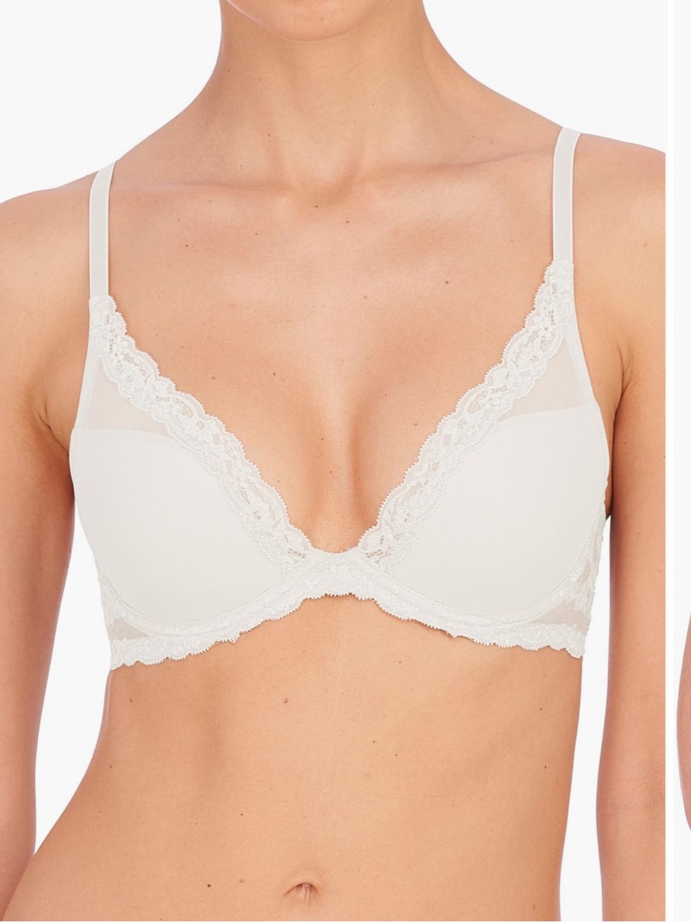 Natori Feathers Plunge Lace Bra in Ivory Cream